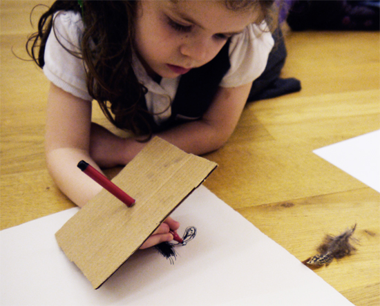 Making a blind drawing of a feather Making a blind drawing of a feather