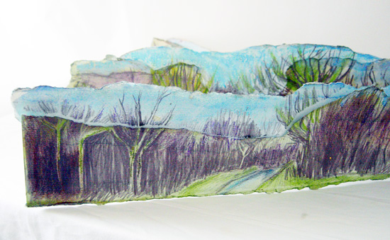 The Walk into Geddington Chase, from Wood Street, Part One’. Geddington Chase, Northamptonshire Cartridge Paper, Watercolour, Pencil, Chalk Pastels, Staples. 2013