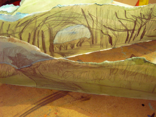 Detailing the walk, more marks with pencil. 