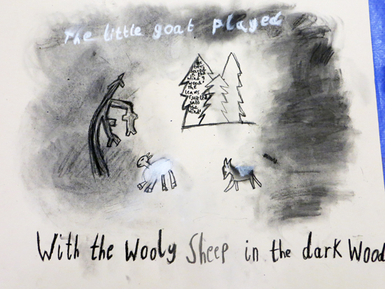 Using descriptive sentences and charcoal to create atmospheric illustrations