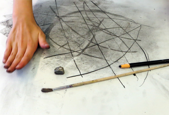Charcoal Warm-Up Exercise for Set Design with Primary Aged Children
