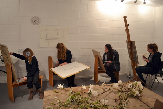 Students explore colour mixing and draw spring blossoms at AccessArt's Experimental Drawing Class