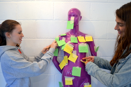 Students put post-it notes on the mannequins to try and understand a bit more about how the group wanted to approach the project