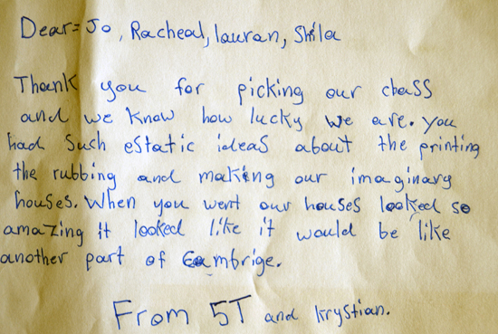 Letter from pupil at Ridgefield Primary School