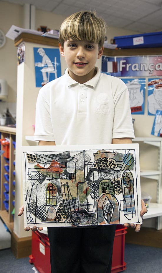 Pupil and his collaged work