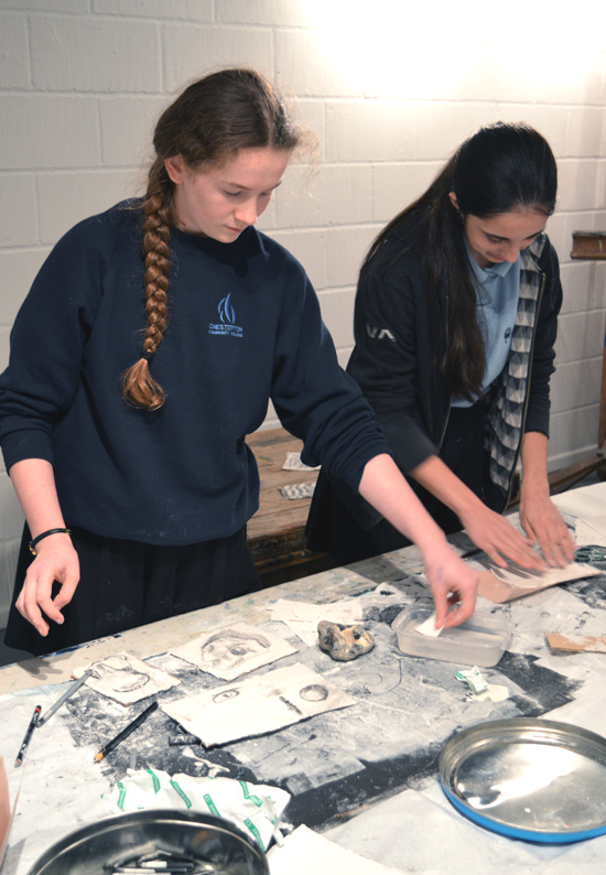 Teenagers from AccessArt's experimental drawing class, explore image making and building a drawing with modroc and graphite