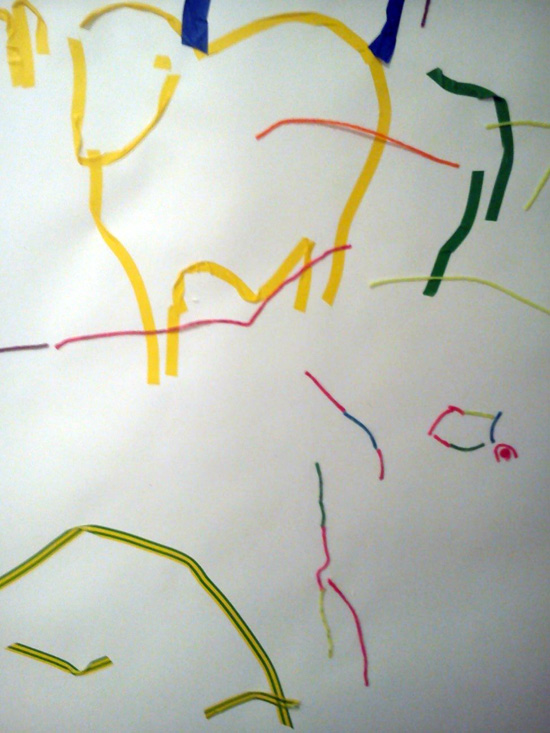 Collaborative tape and Wicky Sticks drawing Sara Dudman