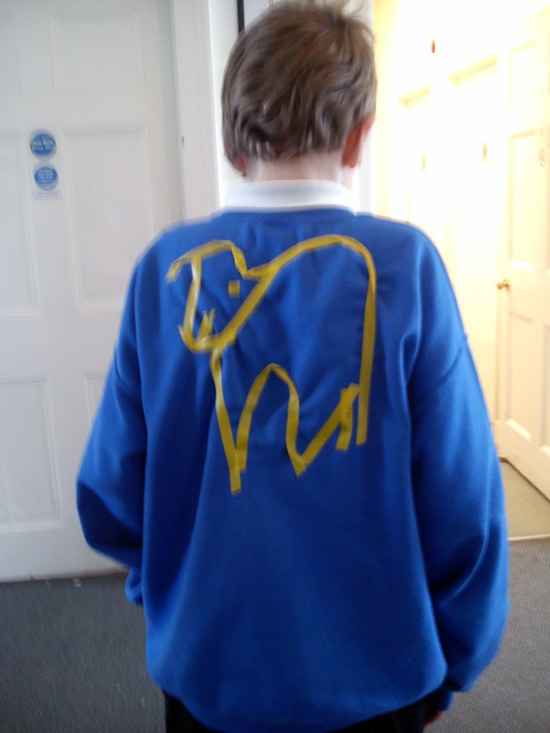 Tape drawing on a sweatshirt