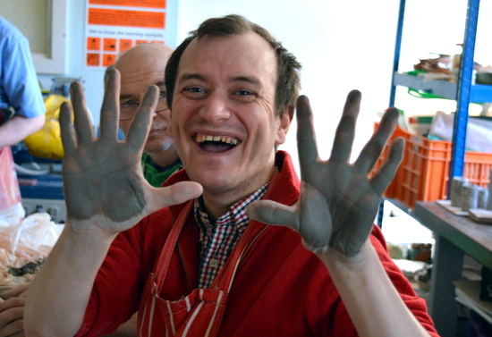 Chris the maker in the ceramics room at Rowan, Cambridge