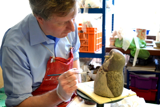 Peter then paints his own with coloured slips