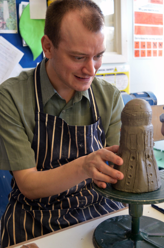 After several weeks work, Chris puts finishing touches on his Dalek!
