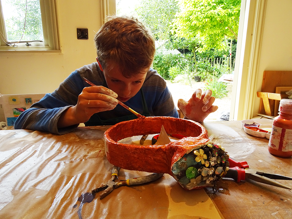 The bands were then painted or covered in fabric