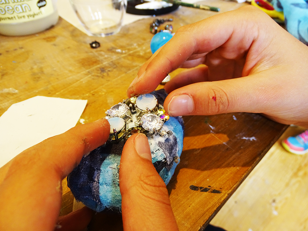 And stuck jewels on the fabric to create large gemstones