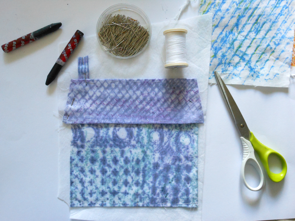 Draw your home: collage, stitch and fabric crayons: Scola Di-Stix designed for man-made fabrics used on a natural cotton fabric - a much more subtle effect