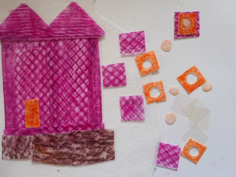 Draw your house: collage, stitch and fabric crayons