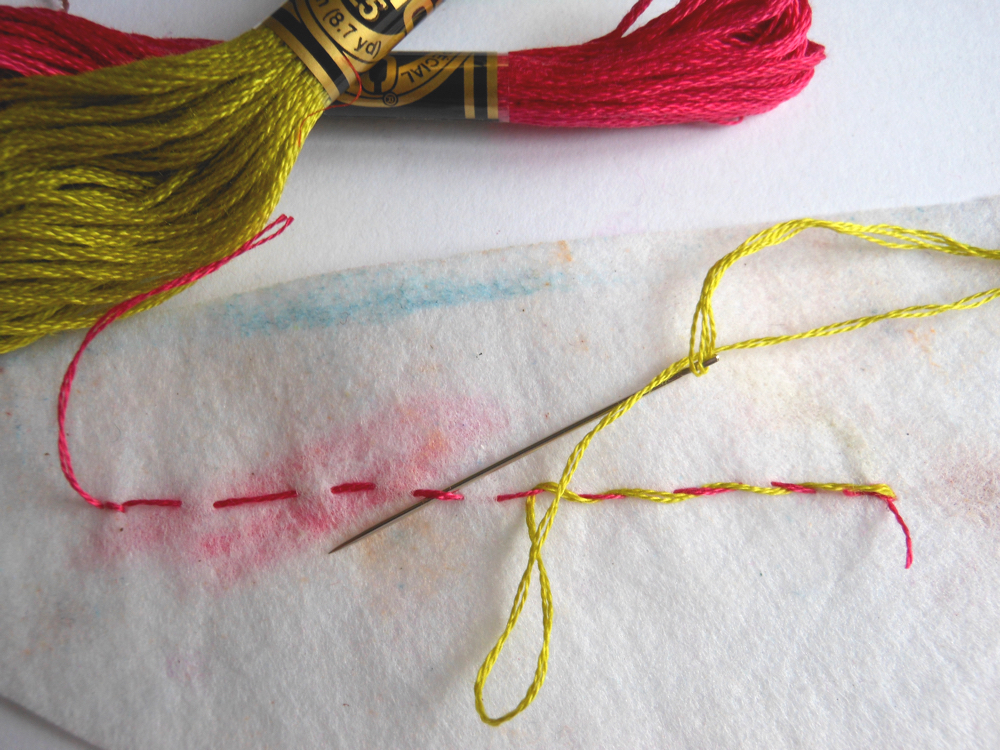 Drawing you home: collage stitch and fabric crayons