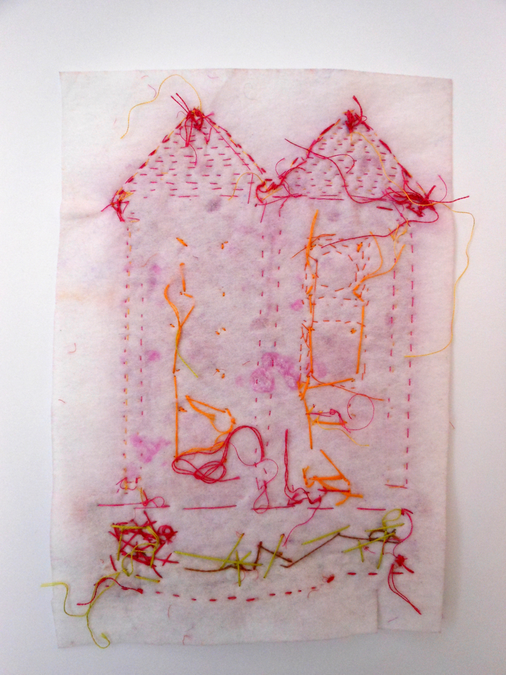 Draw your home: collage, stitch and fabric crayons It's always worth looking at the back of a textile once it's finished - I like the textures and the random mark making.