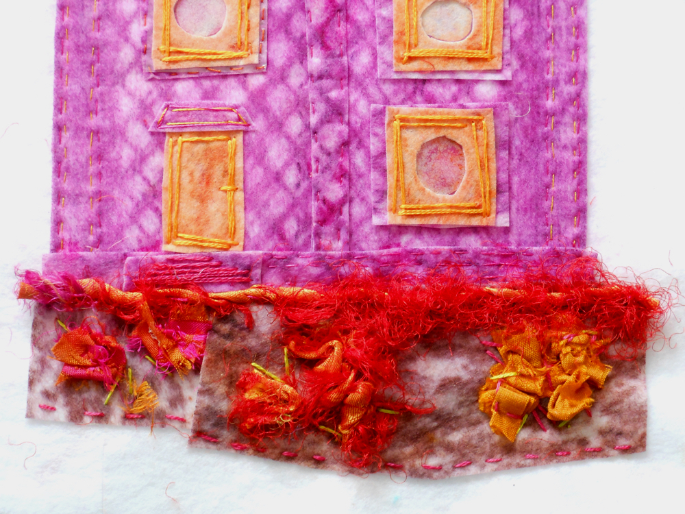 Draw your house: collage, stitch and fabric crayons