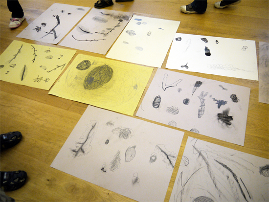 Drawing Autumn Objects on Paving Stones Drawing Autumn Objects on Paving Stones