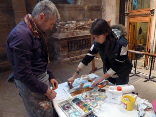 Friends and family of David Measures painting in Southwell Minster
