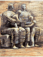 Family Group 1944 HMF 2237a pencil, wax crayon, coloured crayon, watercolour wash, pen and ink 500 x 420mm photo: The Henry Moore Foundation archive
