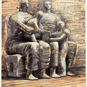 Family Group 1944 HMF 2237a pencil, wax crayon, coloured crayon, watercolour wash, pen and ink 500 x 420mm photo: The Henry Moore Foundation archive