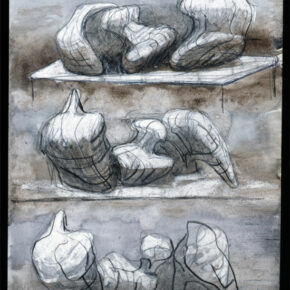 Three Reclining Figures 1975 HMF 75(8) watercolour wash, charcoal, chalk, gouache on blotting paper 263 x 217mm photo: The Henry Moore Foundation archive, Michel Muller Reproduced by permission of The Henry Moore Foundation archive