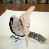 Making birds from card, paper and wire