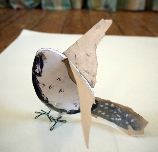 Making birds from card, paper and wire