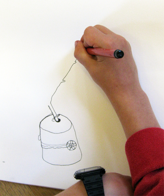 Continuous line drawings: twigs in plant pots
