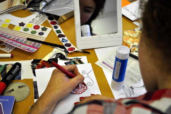 Student working on Autobiographical Drawing Student working on Autobiographical Drawing