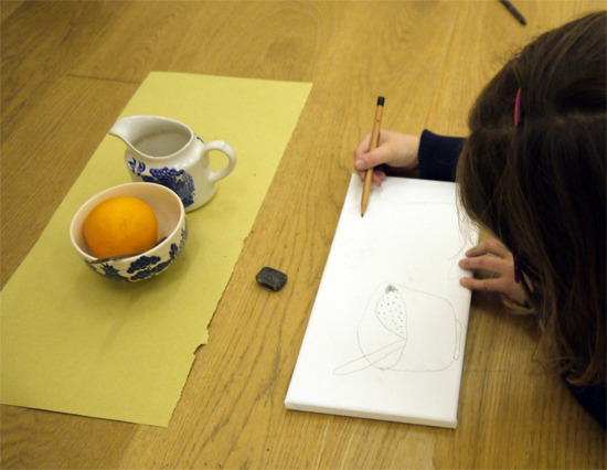 Drawing the still life on canvas Acrylic painting: Drawing the still life on canvas