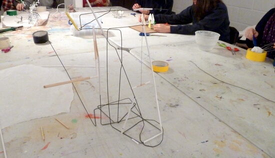Adam's sculpture developing in wire and art straw