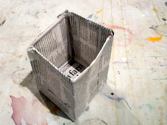 Making sculptures: Mia's final enclosed space: Newspaper and art straws