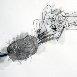 Water soluble graphite, pen and diluted watercolour wash