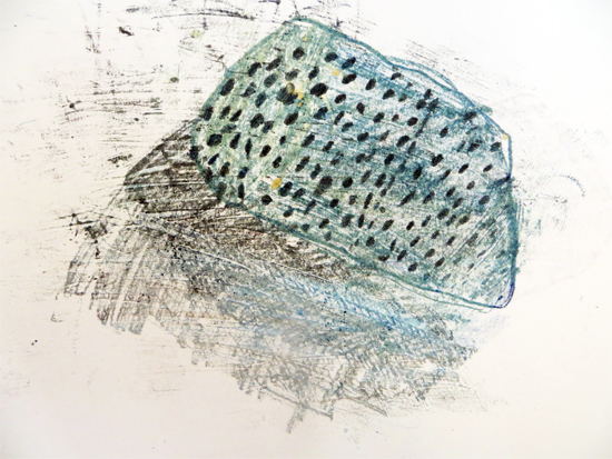 Monoprinting: Carbon and oil pastel monoprint