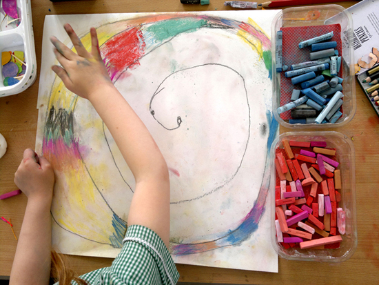 Drawing a spiral with chalks