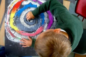 Drawing a spiral with chalks