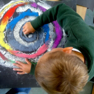 Drawing a spiral with chalks