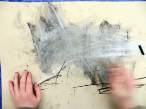 Charcoal, chalk, eraser, finger