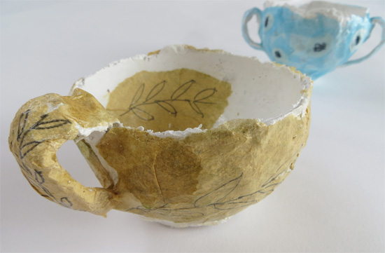 Sculptural Pots - Modroc and paper teacups