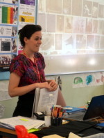 Susie introduces students at Swavesey Village College to her work and sculpture