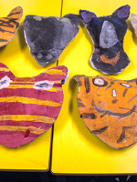 Animal Heads made by pupils in the Art Cabin at