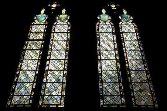 Stained glass windows at All Saints Church, Cambridge, painted by the Leach Brothers