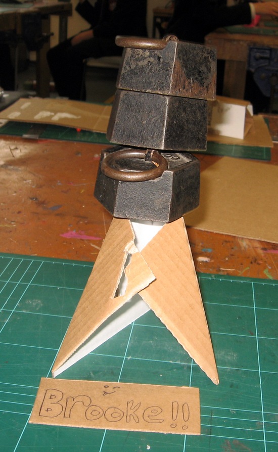 cardboard project - Andee Collard's brief: 'Make a cardboard structure to hold at least a 1KG weight'