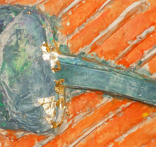 Gold leaf applied to a cast of an artichoke by a year six pupil at Bourn Acadamy