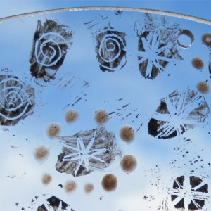 Paula Briggs works with children exploring painting on glass to create hanging roundels with a winter theme.