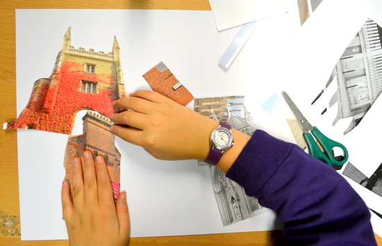 Pupils created their own buildings using cut up images of existing Cambridge buildings