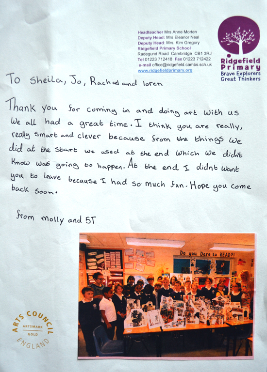 Letter from pupil at Ridgefield primary school