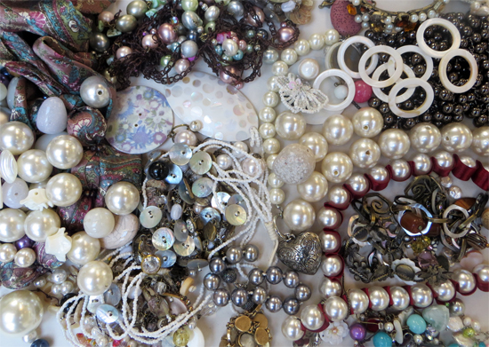 SOLD OUT A glorious mix of artificial pearls, shells and other iridescent materials in a mix of sizes, forms, textures.